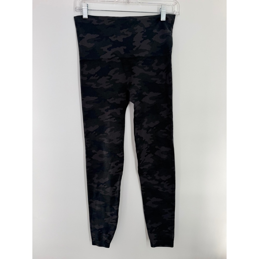 Spanx Womens Look at Me Now Seamless Camo Leggings High Waisted Black Grey S